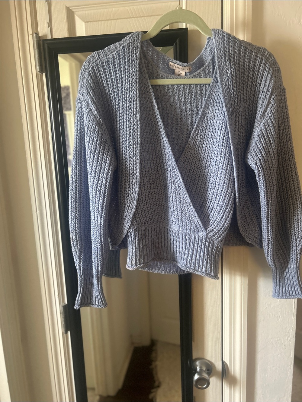 Sincerly Jules Powder Blue V-Neck Knit Wrap Sweater